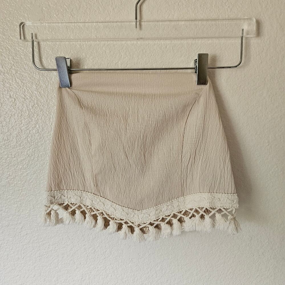 Sason Tasseled Casual Crop Top Large Tan